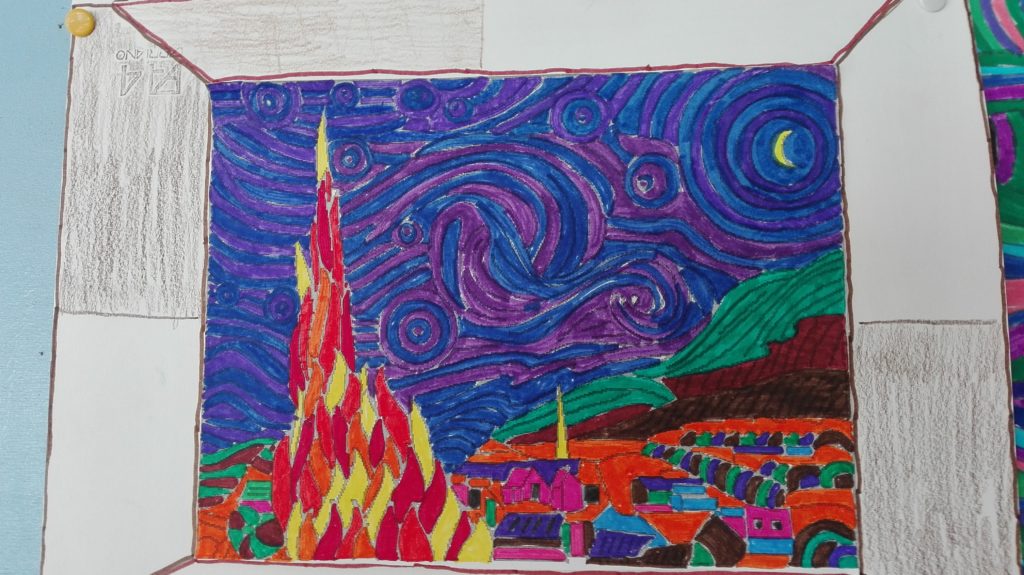 La notte stellata di Van Gogh rivisitata con colori caldi e colori freddi-  Immagine - Maestra Anita
